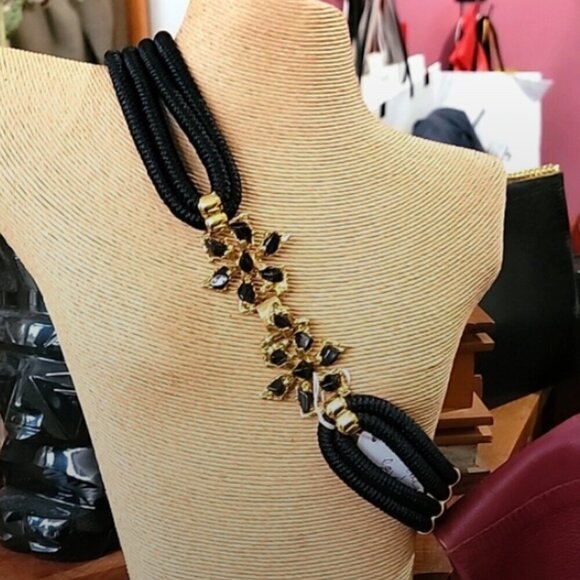 Vintage Jeweled Statement Belt or Necklace /Collar Black Franklab Designer main image 10